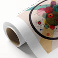 Art deco poster featuring geometric patterns in muted pastel colors on rolled canvas, ideal for nursery wall art.