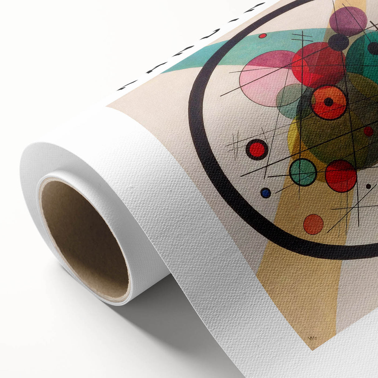 Art deco poster featuring geometric patterns in muted pastel colors on rolled canvas, ideal for nursery wall art.