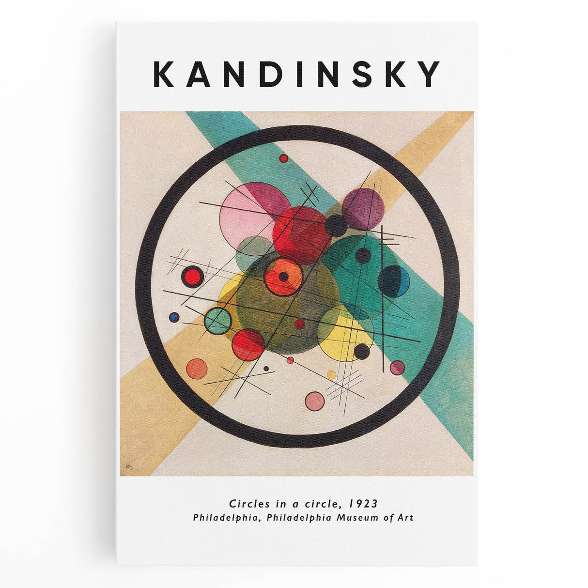 Abstract black and white Kandinsky design on large stretched canvas, ideal for kitchen wall art.