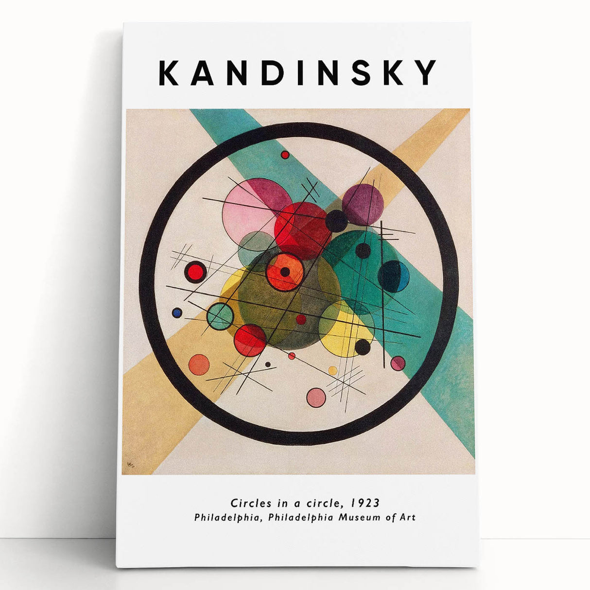 Large abstract black and white Kandinsky-style canvas, ideal for kitchen wall art or bedroom ambiance.