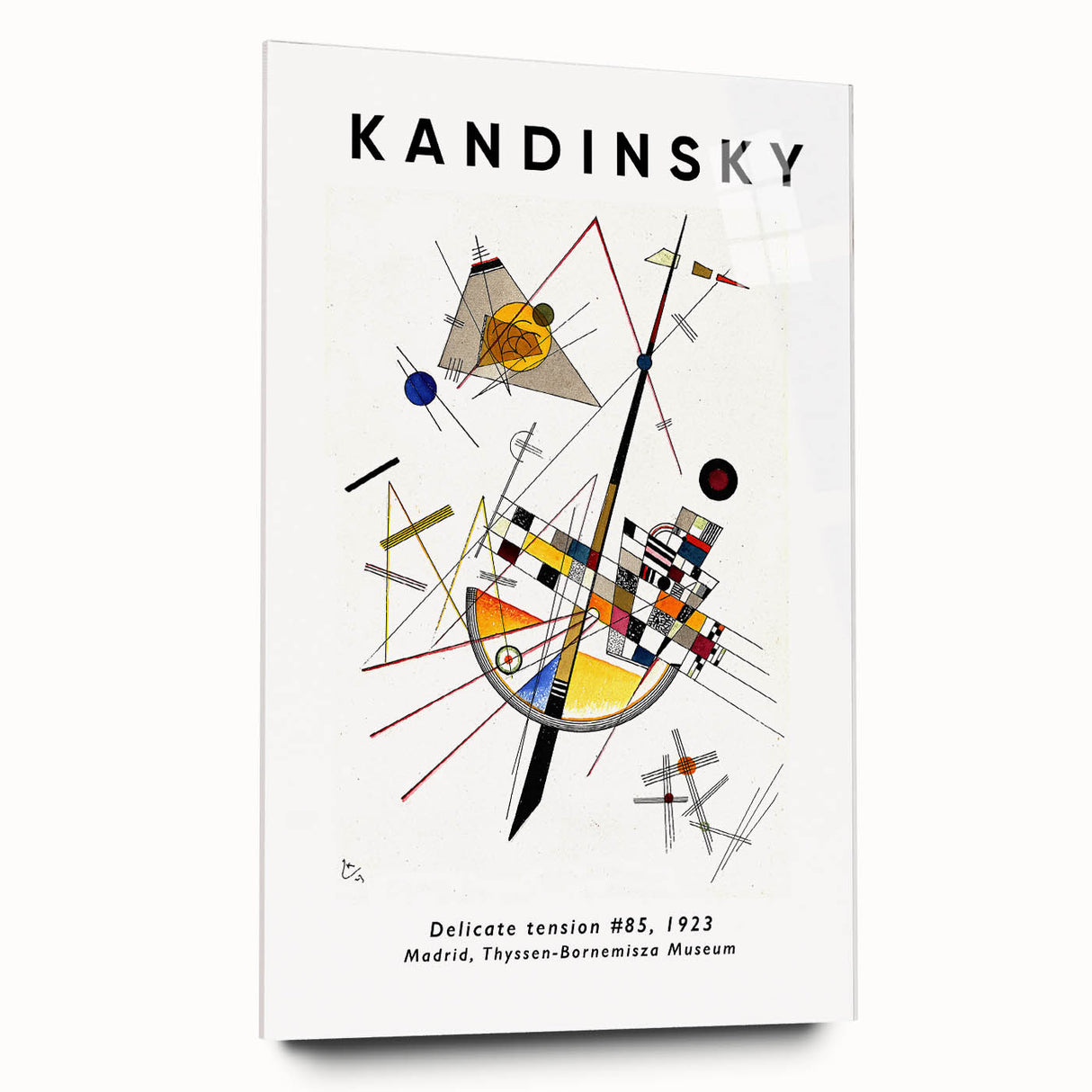 Large abstract wall art by Kandinsky in vibrant primary colors on acrylic glass.