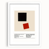 Abstract art print featuring geometric shapes in black and white on a framed canvas, suitable for modern dining room decor.