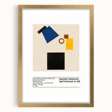 Extra large abstract art print featuring geometric shapes in black and white, framed in gold, ideal for living room decor.