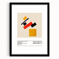 Extra large abstract art print featuring colorful geometric shapes on a textured canvas, ideal for living room decor.