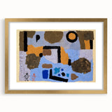 Extra large abstract art print featuring textured geometric shapes in muted earth tones on a framed canvas.