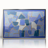 Mid-century modernist art by Paul Klee, featuring geometric shapes in muted colors on a framed acrylic print.
