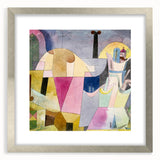 Abstract textured art print in muted earth tones on a silver-framed canvas, suitable for bedroom decor.