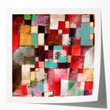 Paul Klee-inspired abstract floral print in pastel colors on glossy photo paper, ideal for art wall dining room decor.