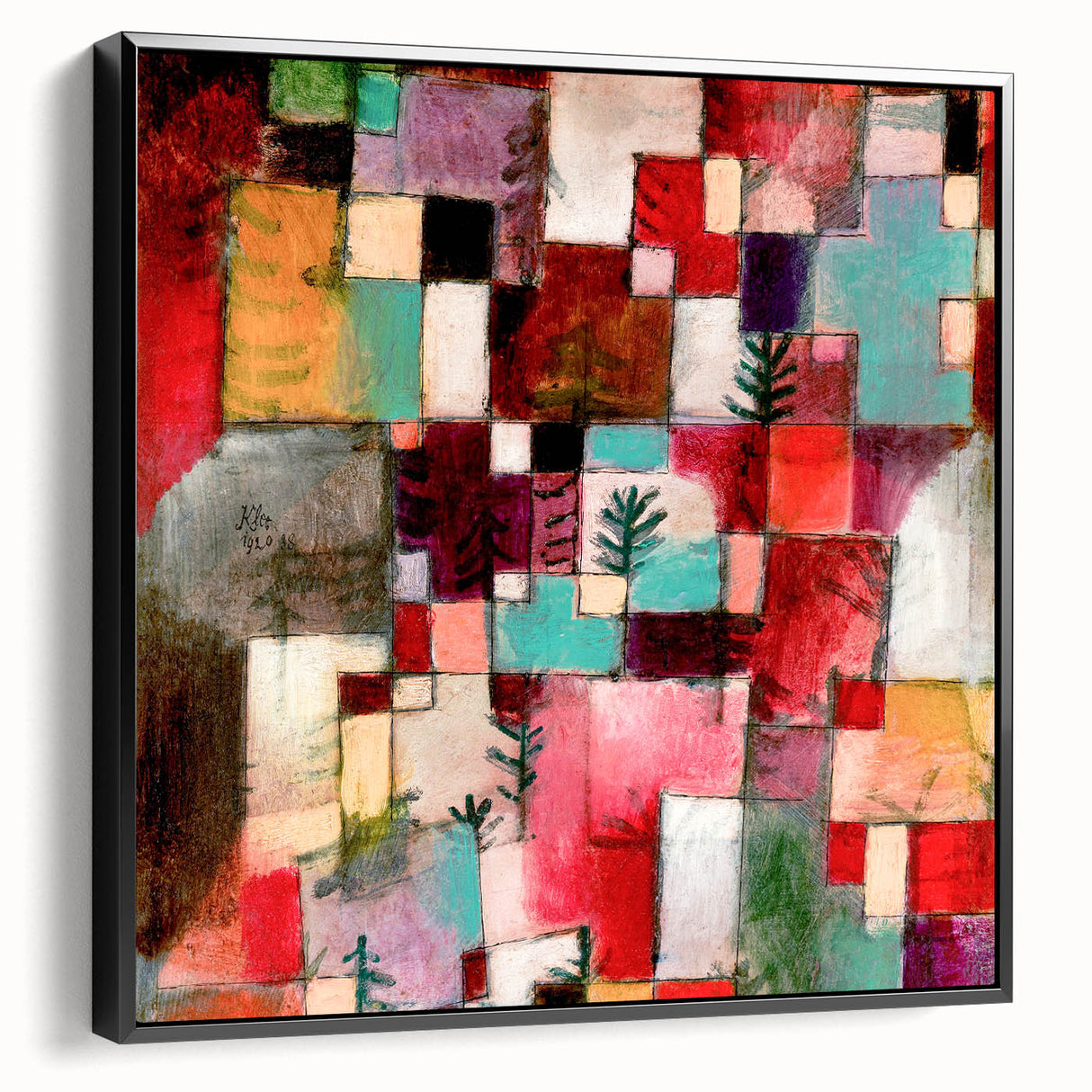 Black and white landscape painting on framed canvas, featuring abstract vintage style, ideal for bedroom wall decor.