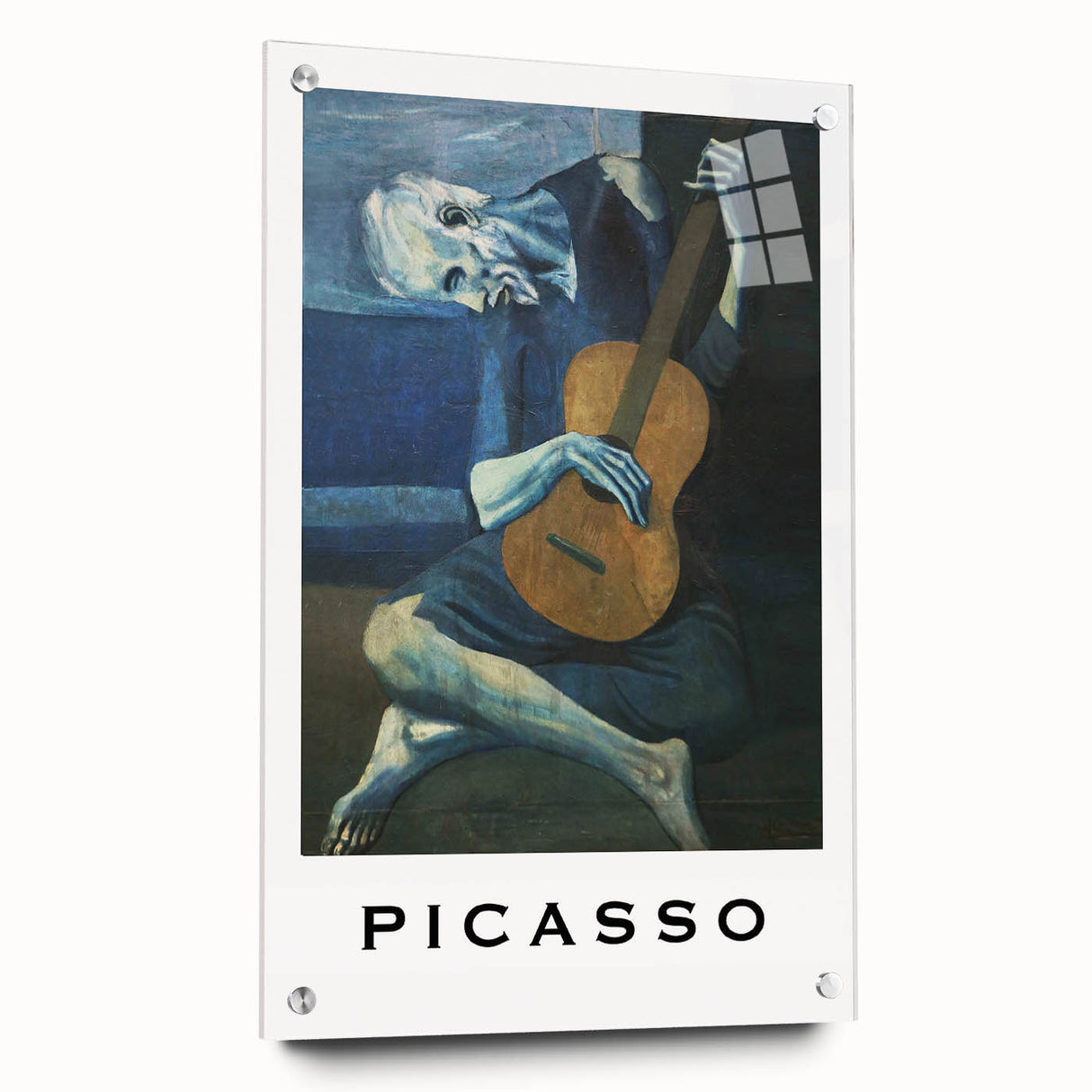 Large abstract wall art on acrylic glass depicting a Picasso-inspired design in bold colors.