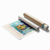 Extra large rolled print of abstract floral design in muted pastel shades.