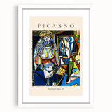 Abstract art print featuring Picasso-inspired shapes in muted earth tones on a white-framed canvas.