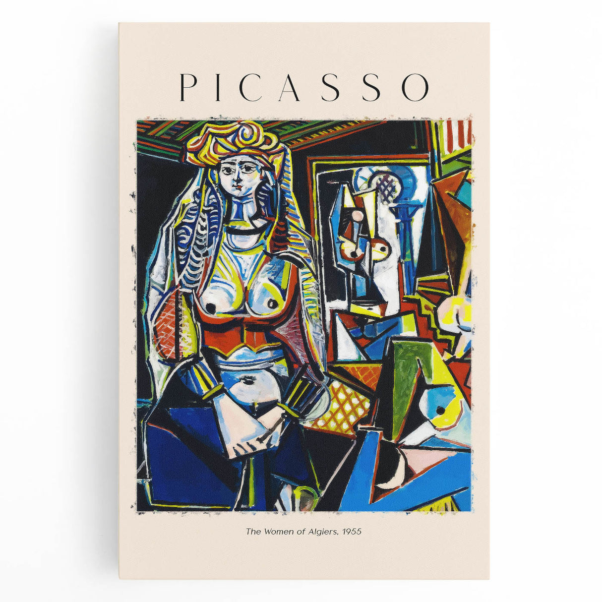 Large black and white abstract Picasso design on stretched canvas, suitable for kitchen wall art.