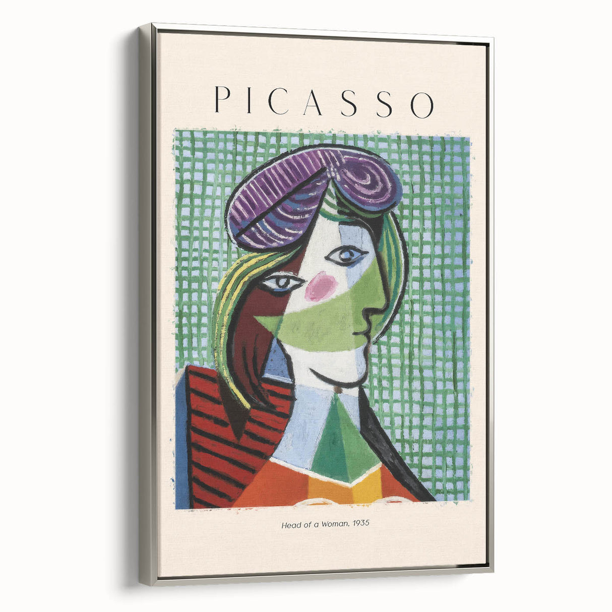 Landscape art painting featuring a colorful, abstract design on a black vintage poster, framed in silver.