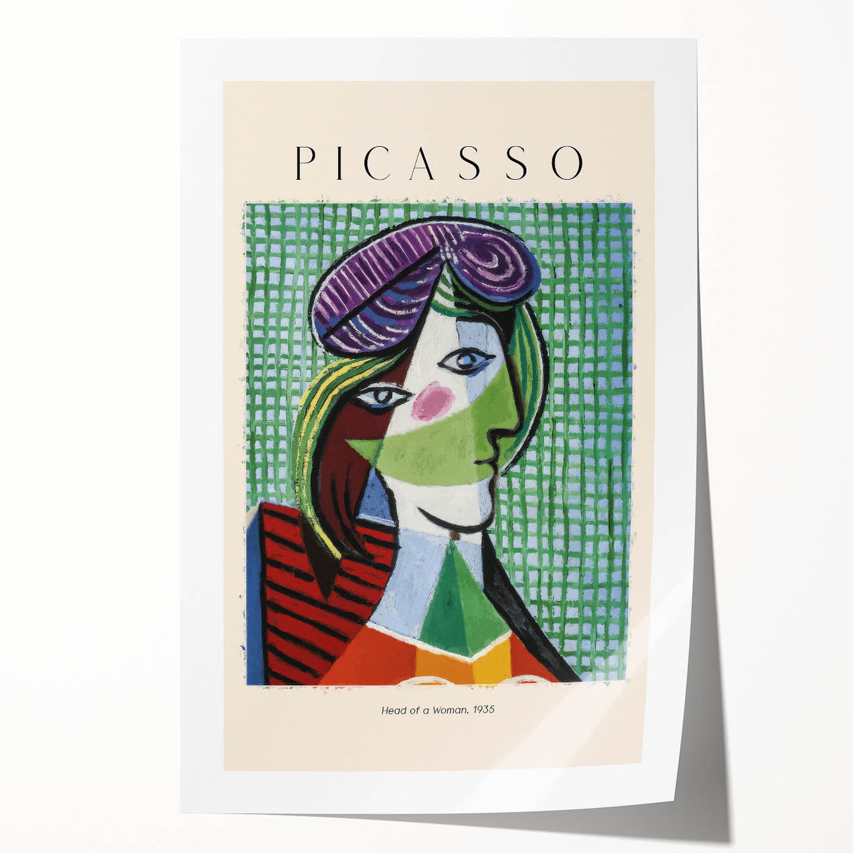 Rolled print of a Picasso-inspired abstract design with bold colors, ideal for art wall dining room or classy bathroom decor.
