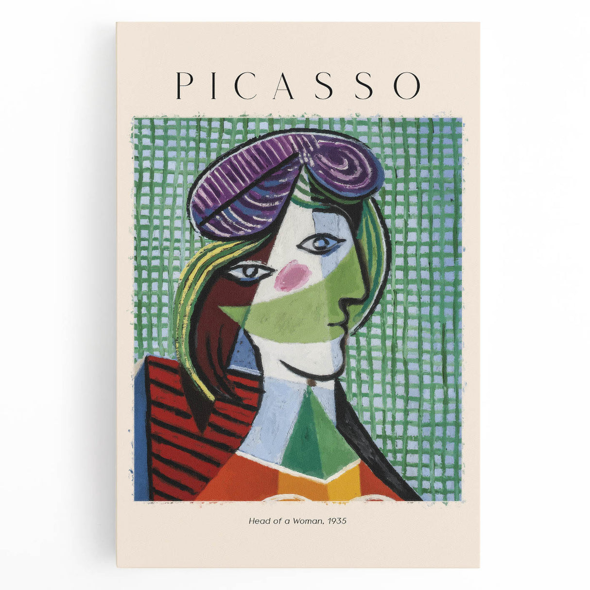 Black and white abstract Picasso design on stretched canvas, ideal for kitchen wall art.