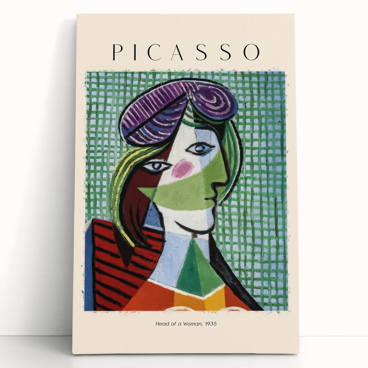 Black and white abstract Picasso design on stretched canvas, suitable for kitchen wall art or bedroom ambiance.