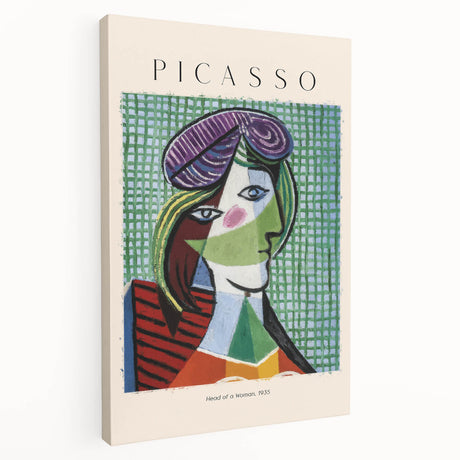 Abstract Picasso-inspired artwork on stretched canvas, featuring geometric shapes in bold colors.
