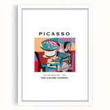 Abstract art print featuring geometric shapes in black and white, framed with a white mat, ideal for dining room decor.