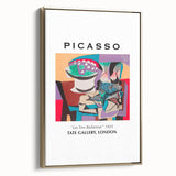 Framed canvas featuring a black and gold Picasso-inspired abstract landscape, ideal for bedroom wall art.
