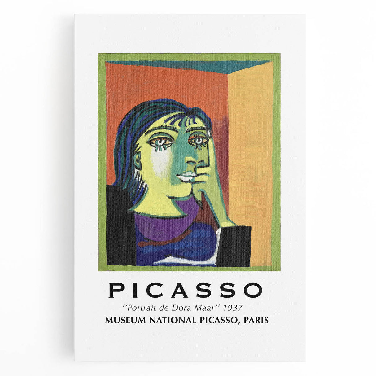 Large black and white abstract Picasso design on stretched canvas, suitable for kitchen wall art.