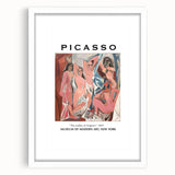 Abstract art print depicting geometric shapes in muted blues and greens on a white framed canvas.