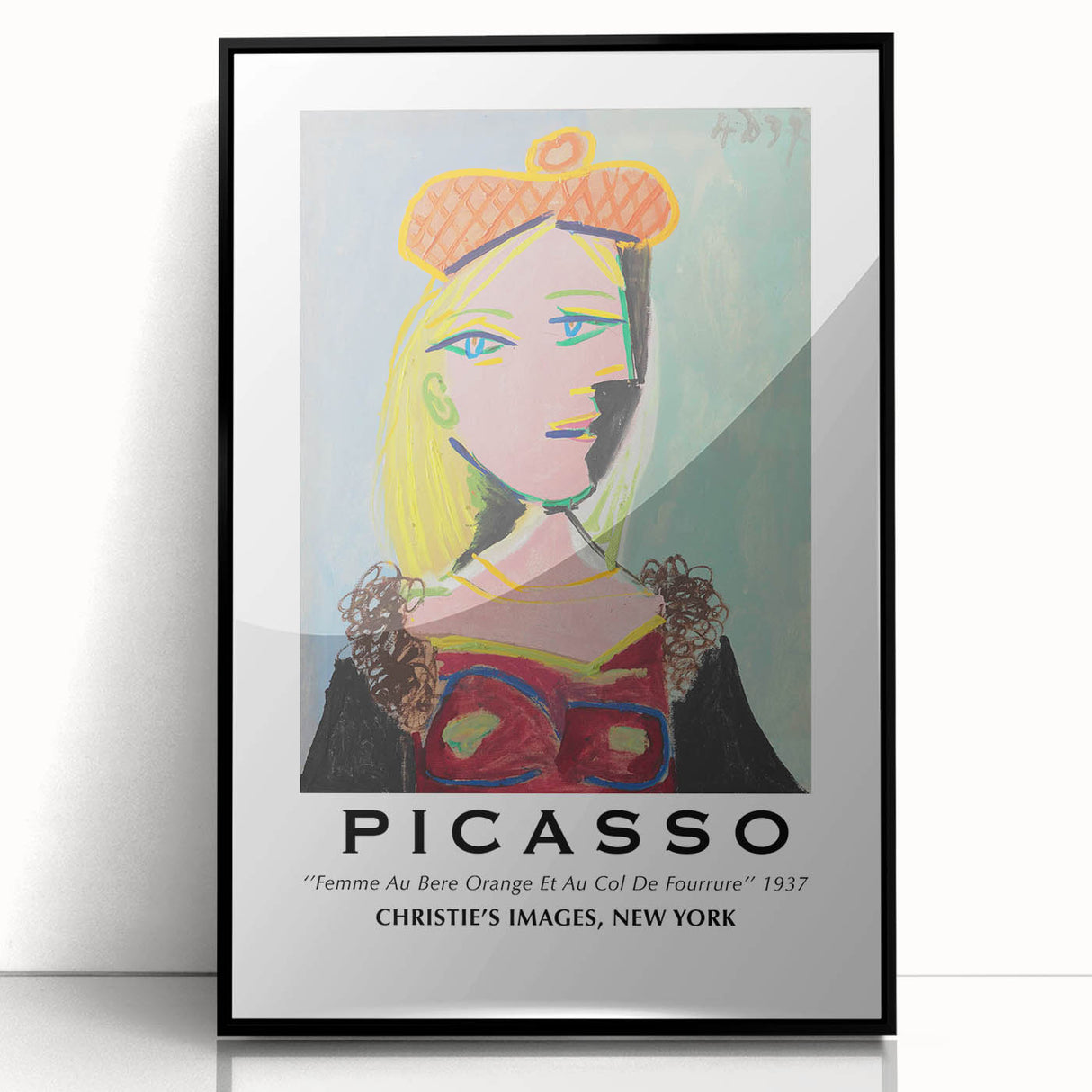 Large abstract wall art featuring mid-century modernist design in black and white tones, acrylic print framed in black.