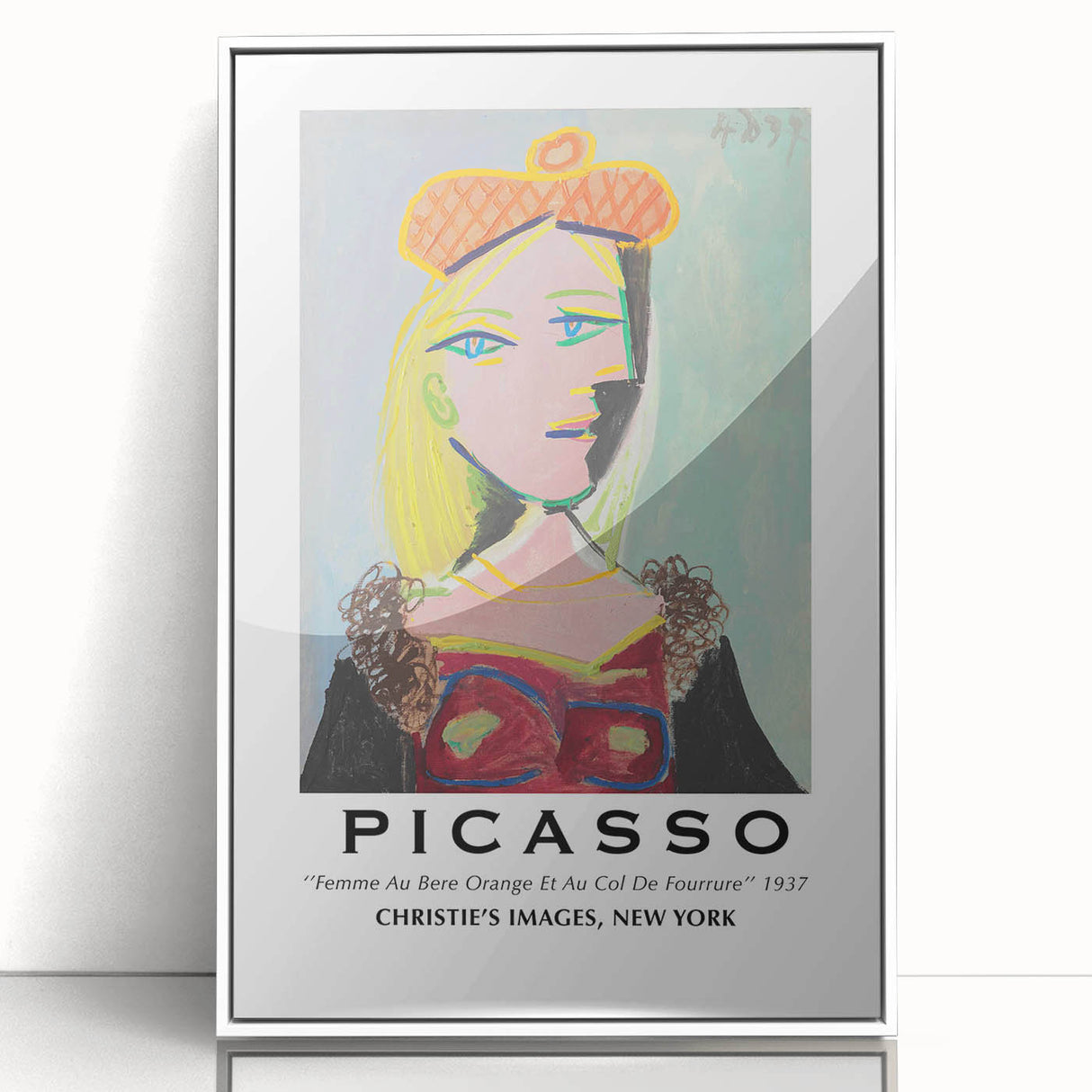 Acrylic framed modern art wall decor featuring abstract Picasso-inspired shapes in muted colors.