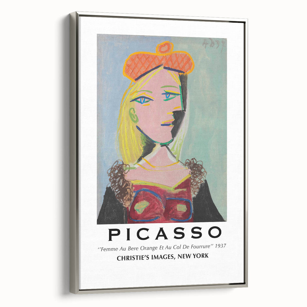 Framed canvas featuring a colorful, abstract landscape painting in a vintage poster style.
