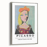 Framed canvas featuring a colorful, abstract landscape painting in a vintage poster style.