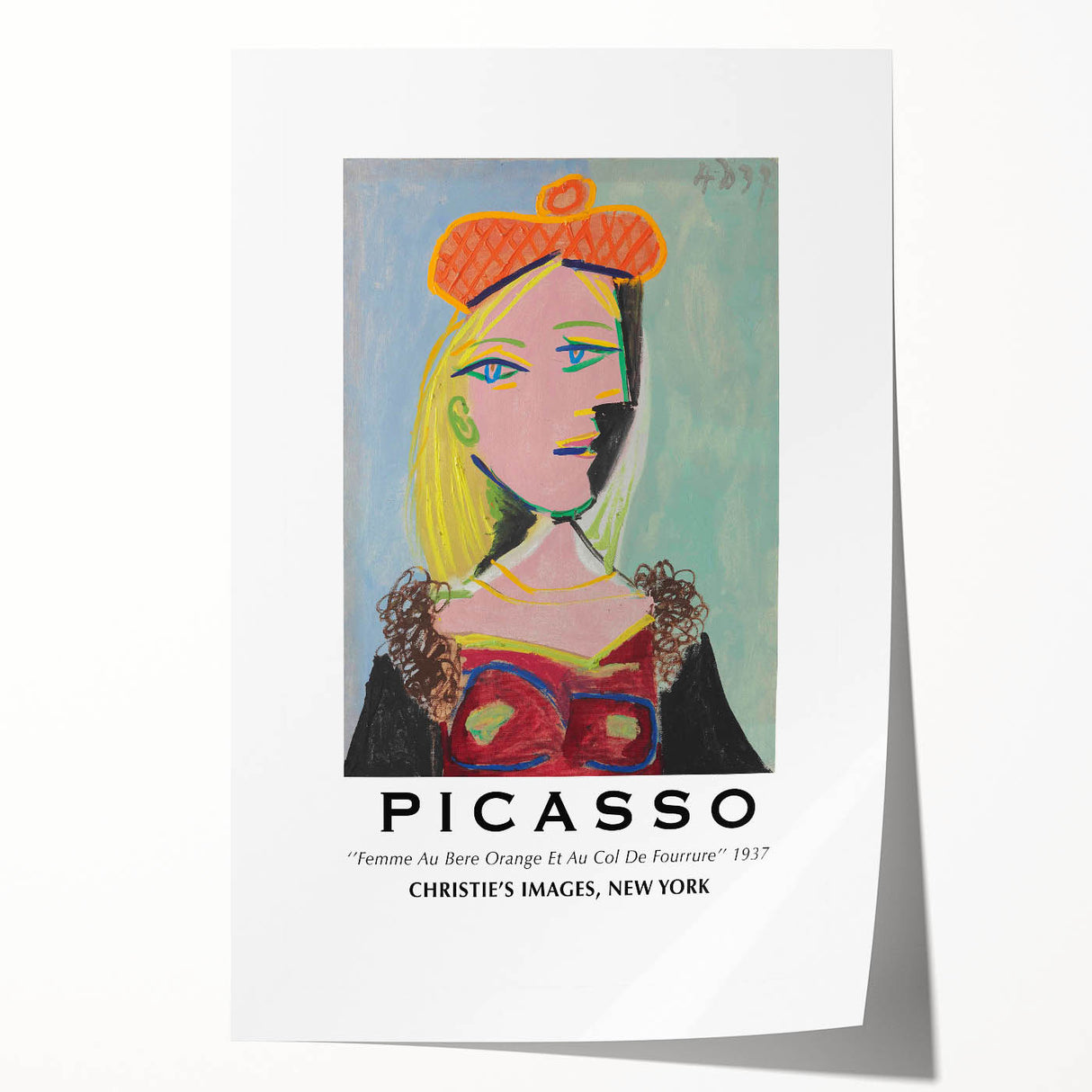 Extra large rolled print of a floral Picasso design in muted colors, ideal for art wall dining room.
