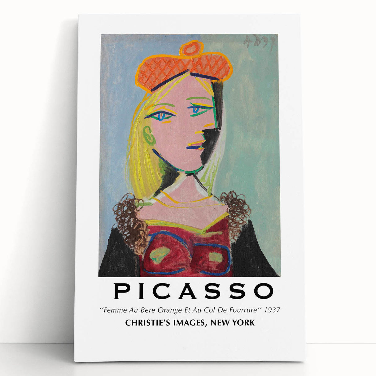 Black and white abstract Picasso design on a large stretched canvas, ideal for kitchen wall art or bedroom decor.