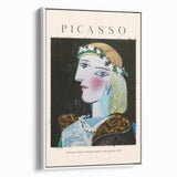 Vintage poster art featuring a colorful abstract design on a large framed canvas, ideal for living room decor.