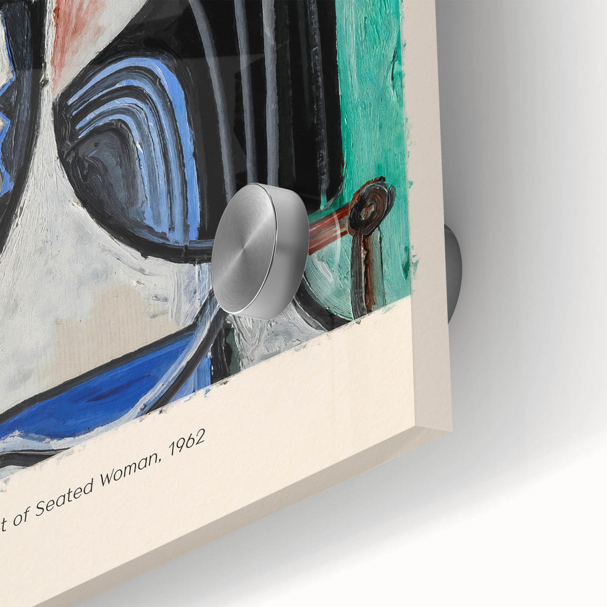 Large abstract wall art on acrylic glass featuring Picasso-inspired shapes in muted earth tones.