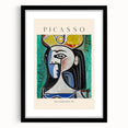 Extra large abstract art print featuring a colorful, textured depiction of cubist figures on a black framed canvas.