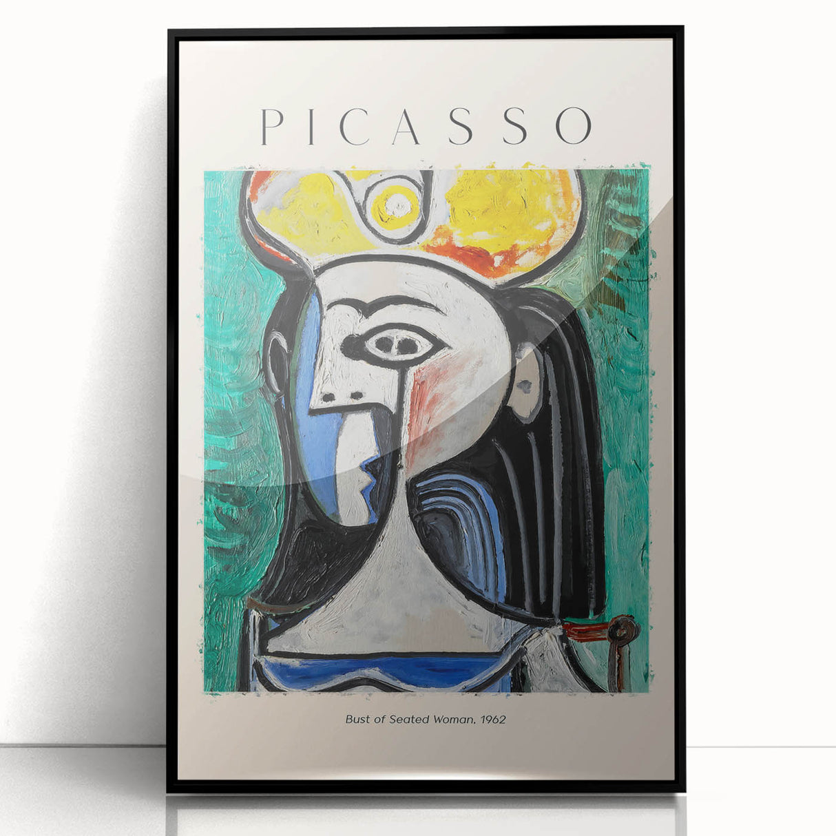 Large abstract wall art featuring a Picasso-inspired design in black and white, acrylic framed.
