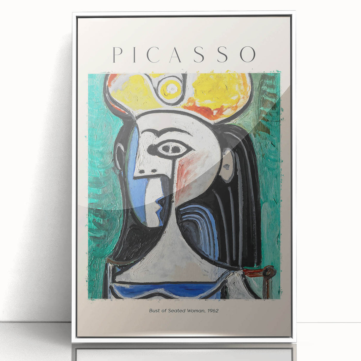 Modern art wall decor featuring abstract Picasso-inspired design in a white acrylic frame, suitable for nursery wall art.