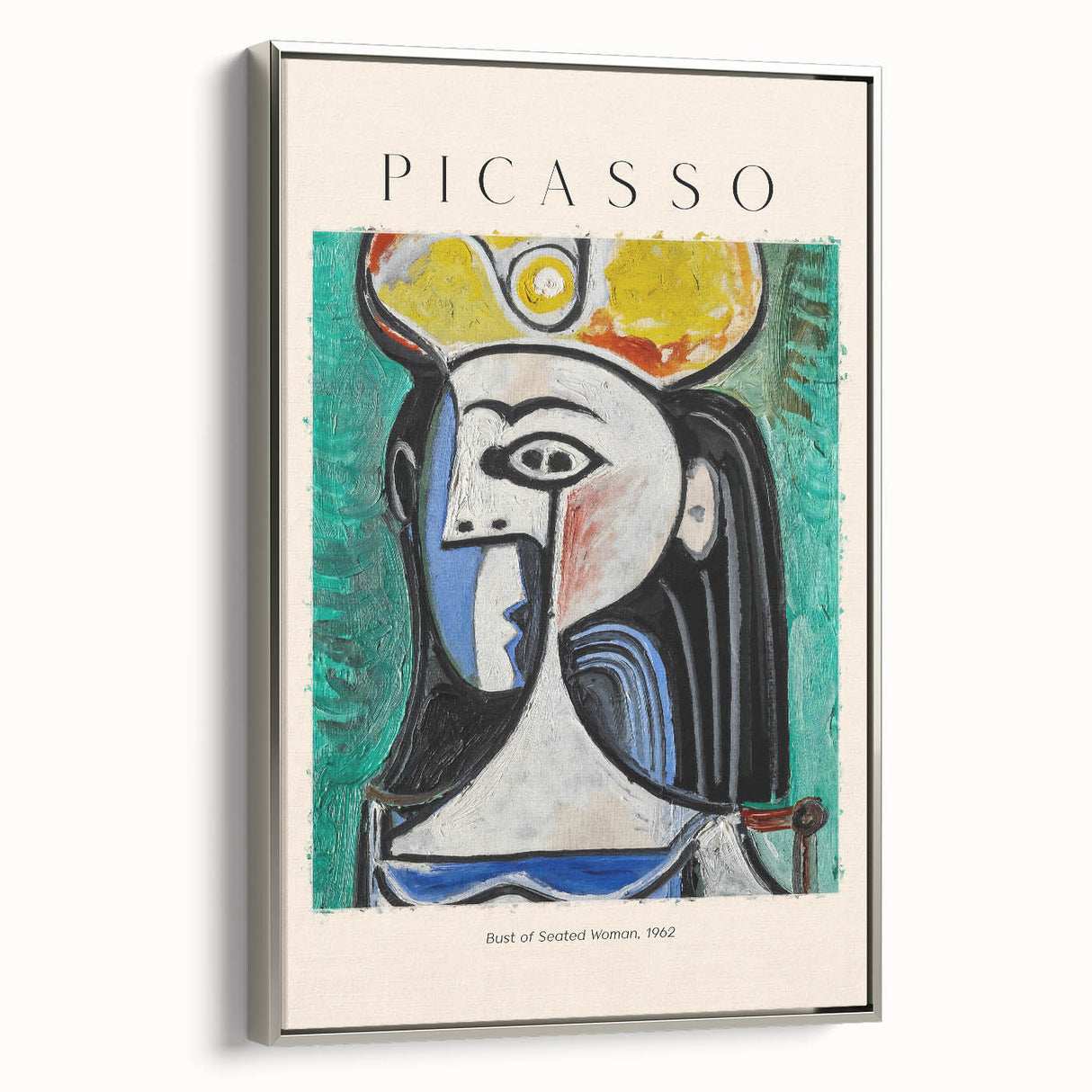 Framed canvas of a landscape art painting featuring colorful abstract forms.