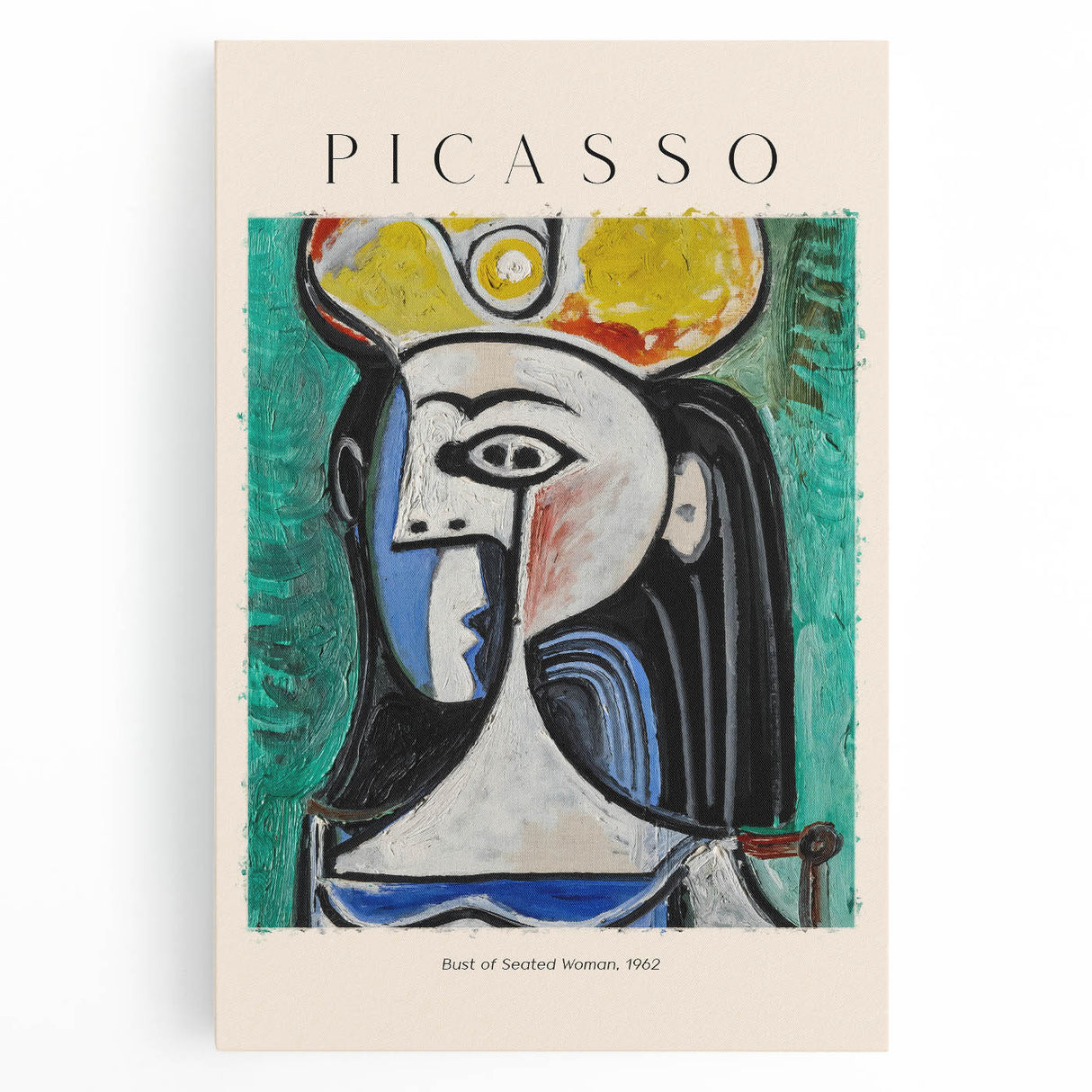 Large black and white abstract Picasso design on stretched canvas, suitable for kitchen wall art.