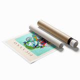 Extra large rolled print featuring abstract floral design in muted pastel shades.