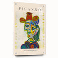 Large abstract wall art on acrylic glass depicting geometric shapes in bold primary colors.
