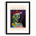 Extra large abstract art print featuring a textured, colorful Picasso design on a black framed canvas.