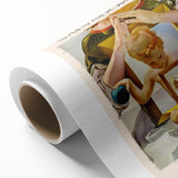 Art deco poster of Salvador Dali design on rolled canvas, featuring surreal elements in muted colors.