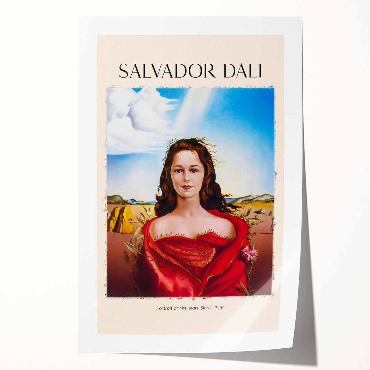 Extra large rolled print of a Salvador Dali-inspired avant-garde floral design in vibrant colors.