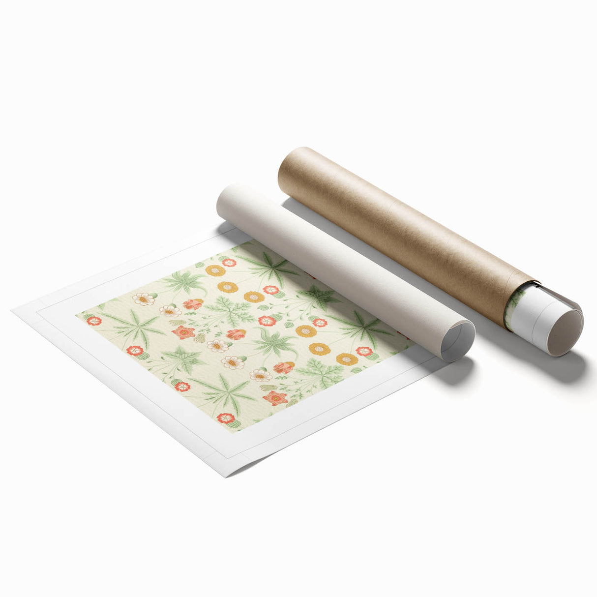 Extra large rolled print featuring a floral William Morris design in muted earth tones, ideal for classy bathroom wall art.