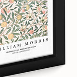 Extra large black wall art featuring a textured William Morris design in vibrant colors, framed canvas.
