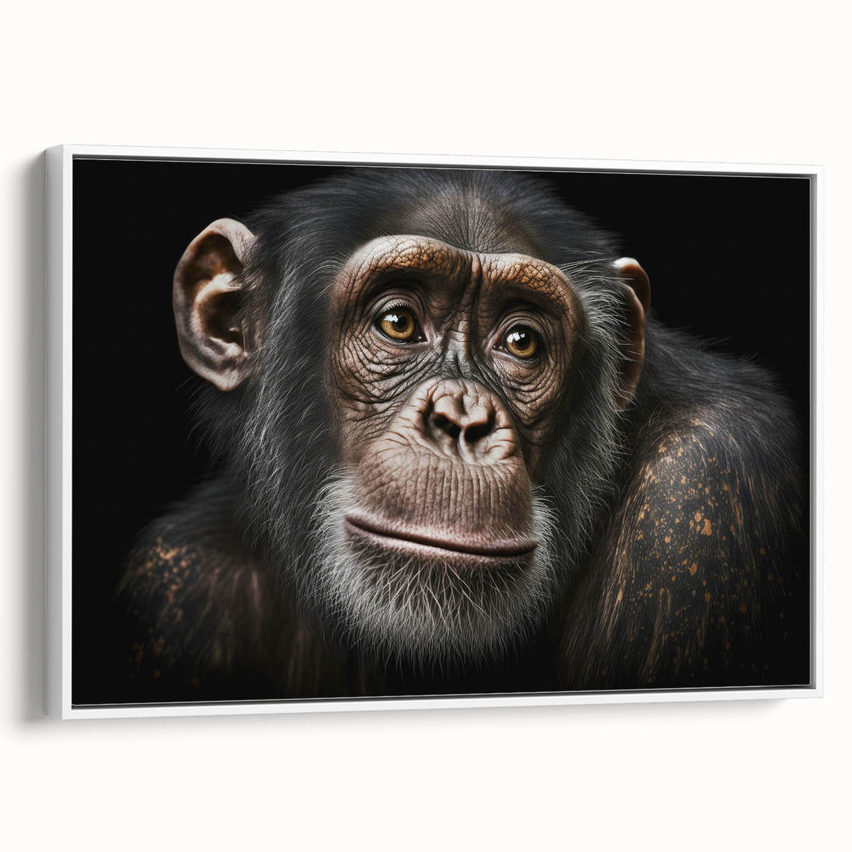Framed canvas wall art featuring a playful monkey and ape chimpanzee design, set against a white background, perfect for adding a whimsical touch to any room.