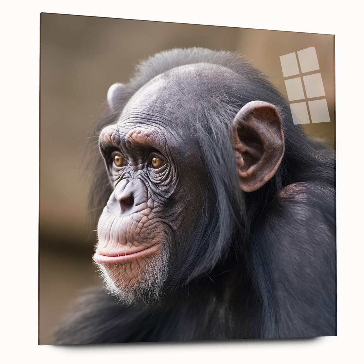 Colorful acrylic glass wall art featuring a whimsical monkey and ape design, showcasing playful chimpanzees against a vibrant background, ideal for children's decor.