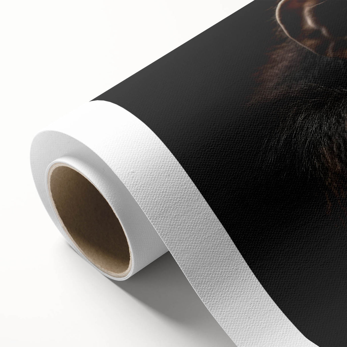 Colorful rolled canvas artwork showcasing a playful chimpanzee design, emphasizing vibrant hues and intricate details, ideal for animal-themed decor.