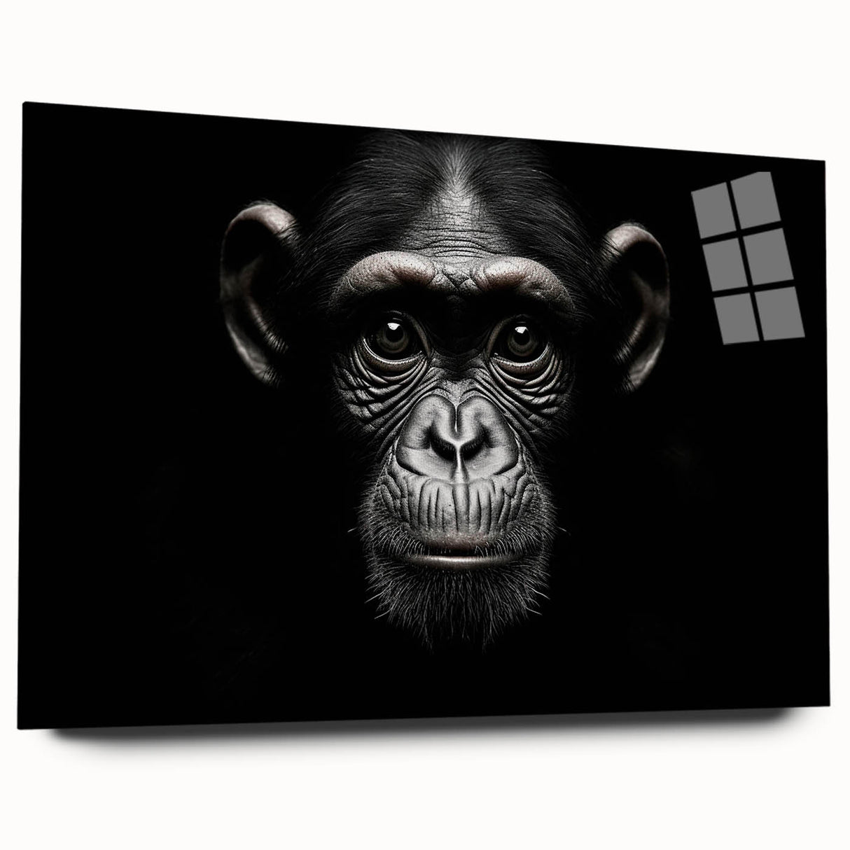 Colorful acrylic glass wall art featuring a playful monkey and chimpanzee design, displayed in a stylish side view, perfect for vibrant home decor.